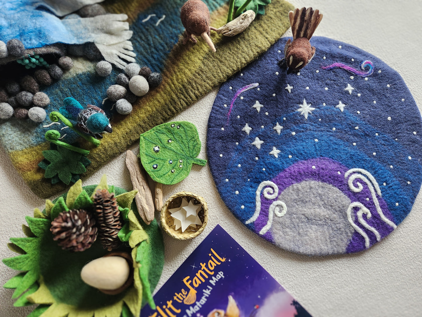 A Map of Dreams and Stars - Wool Felt Stars & Moon Storytelling Playscape