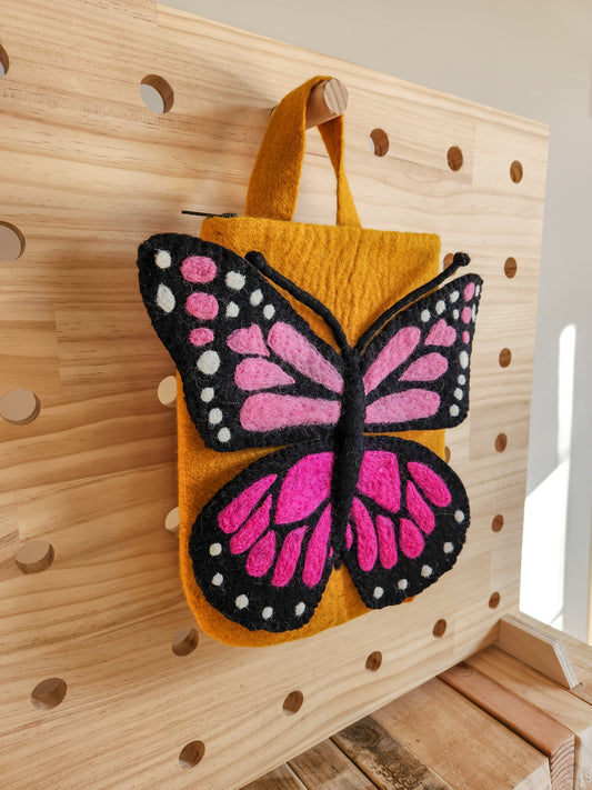 FELTED PINK BUTTERFLY BACKPACK - HANGING