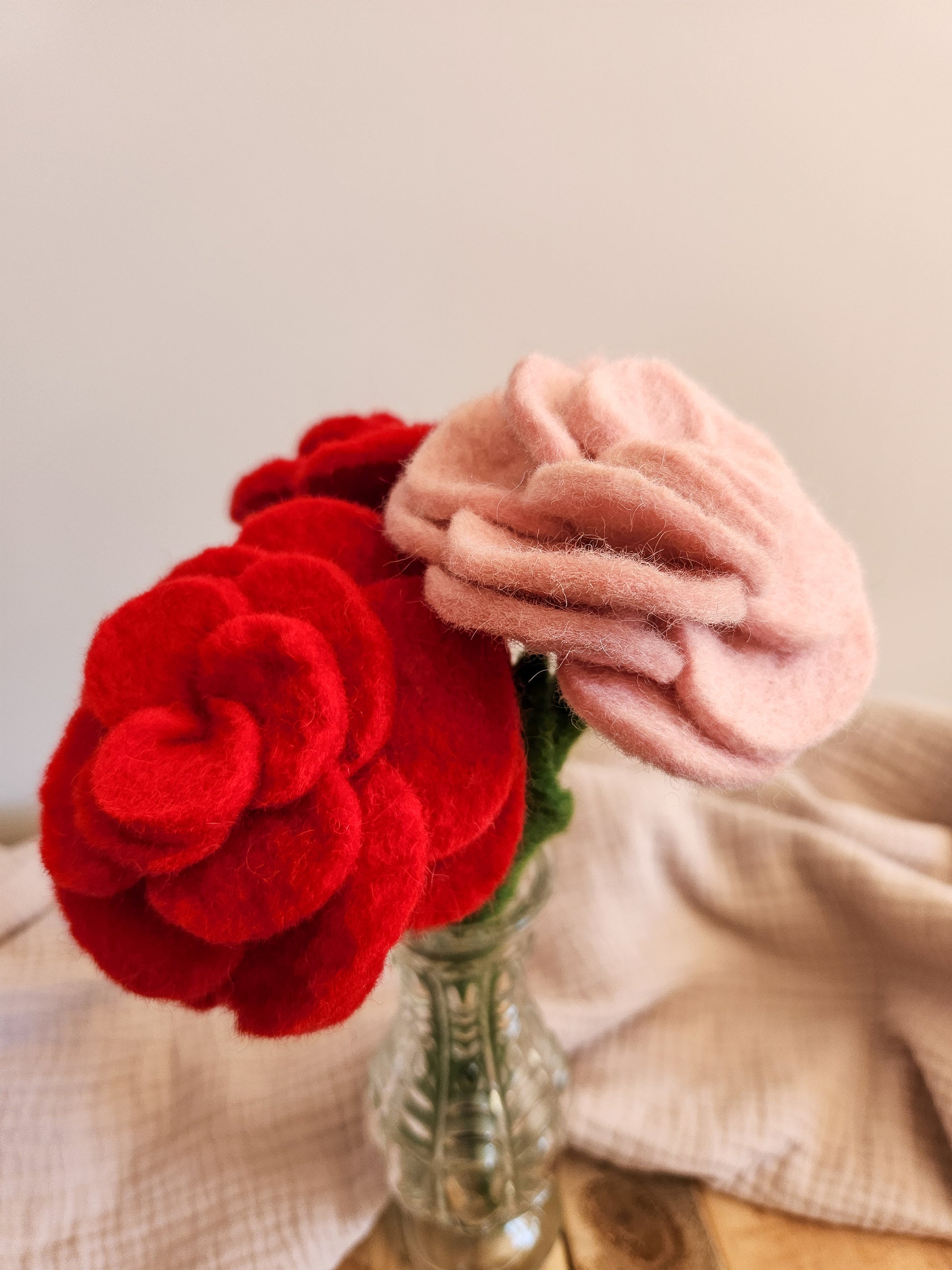 FELT FLOWERS - ROSE RED AND PINK