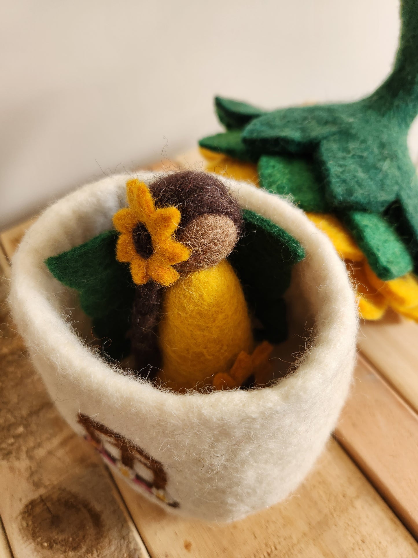 FELT SUNFLOWER FAIRY DOLL WITH FELT FAIRY HOUSE SUNFLOWER COTTAGE