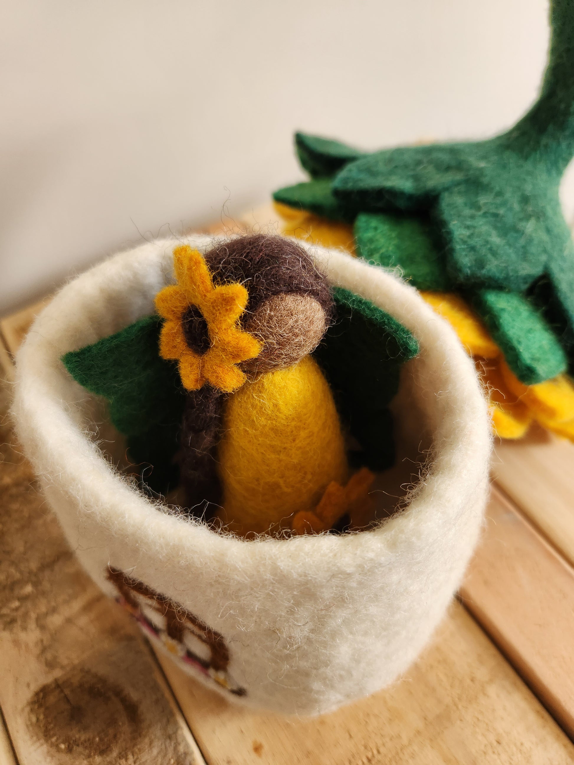 FELT SUNFLOWER FAIRY DOLL WITH FELT FAIRY HOUSE SUNFLOWER COTTAGE