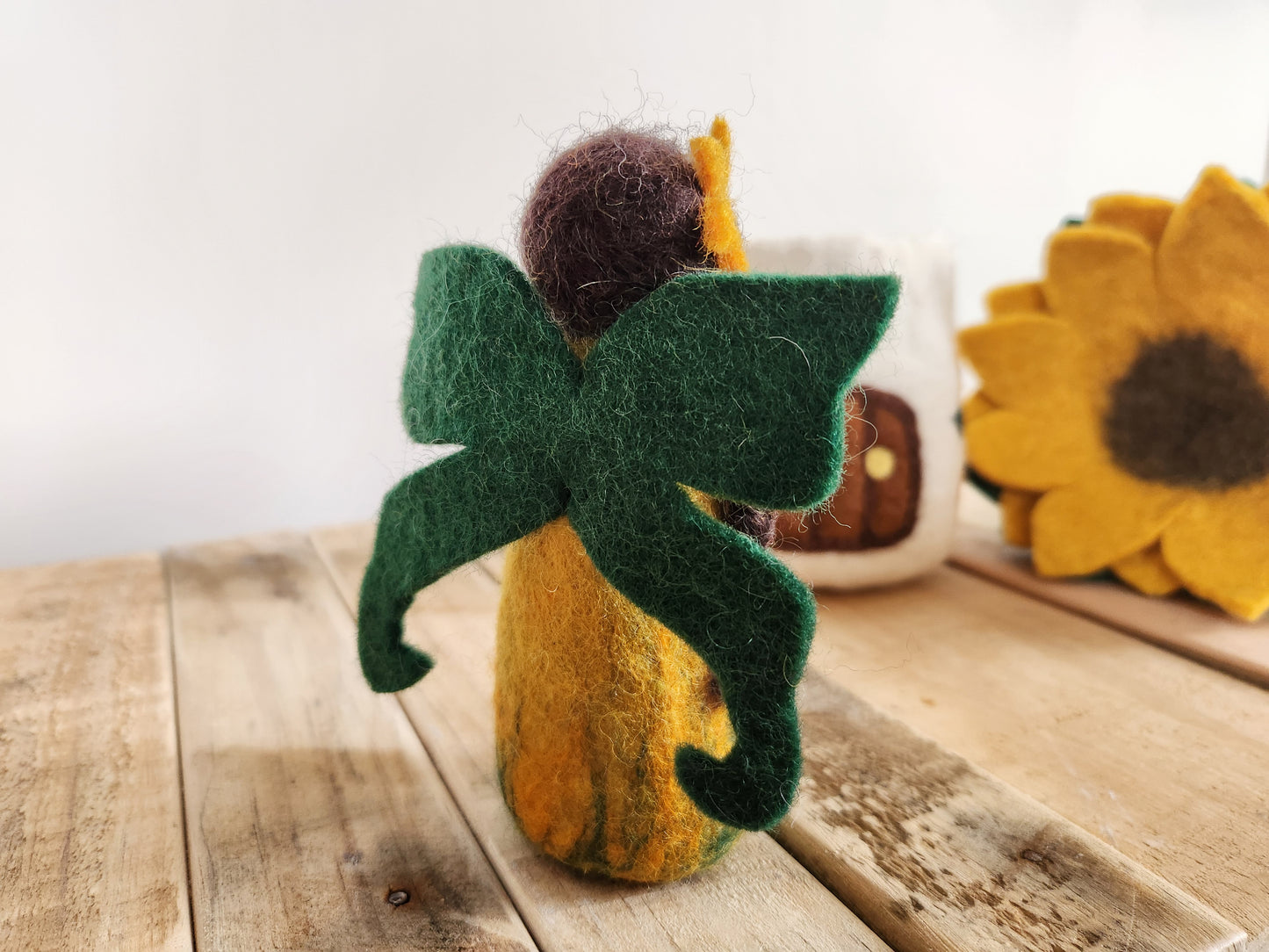 FELT SUNFLOWER FAIRY DOLL WITH FELT FAIRY HOUSE SUNFLOWER COTTAGE