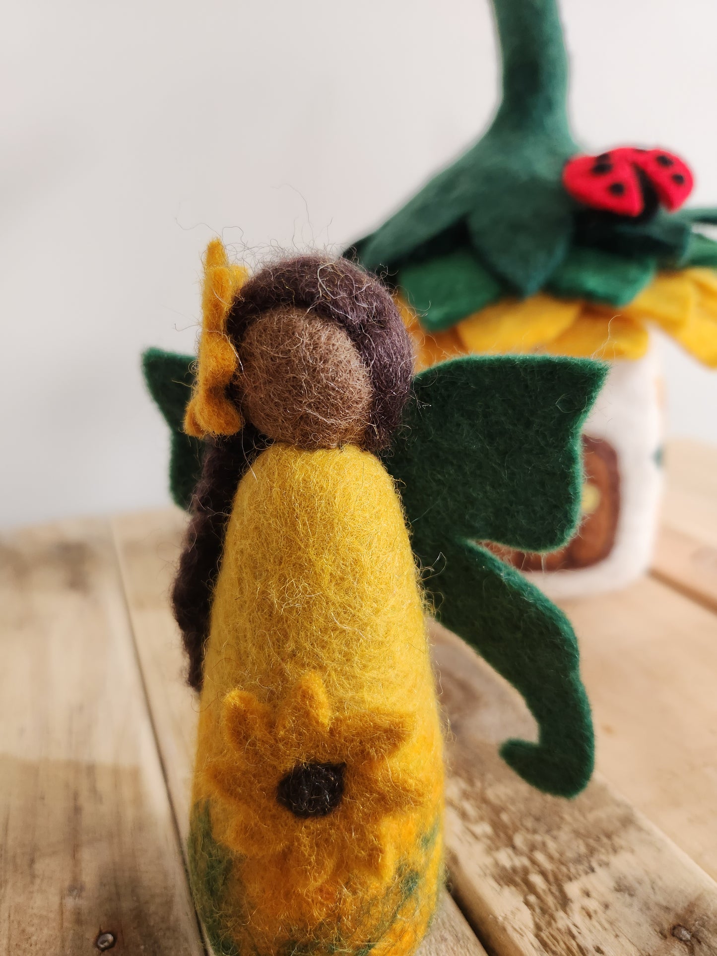 FELT SUNFLOWER FAIRY DOLL WITH FELT FAIRY HOUSE SUNFLOWER COTTAGE