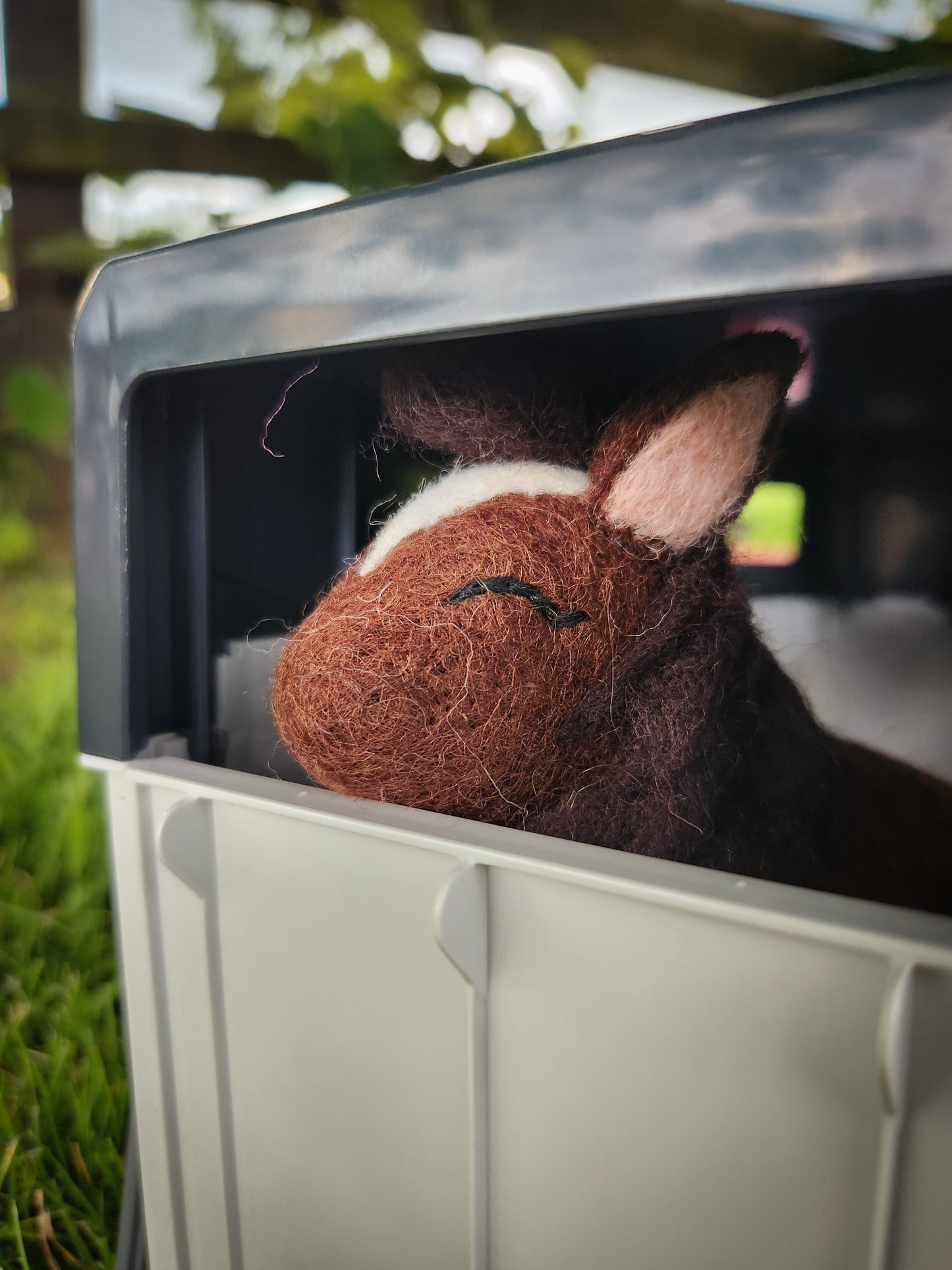 Hamilton the Horse - Felt Toy Horse in back of horse truck toy