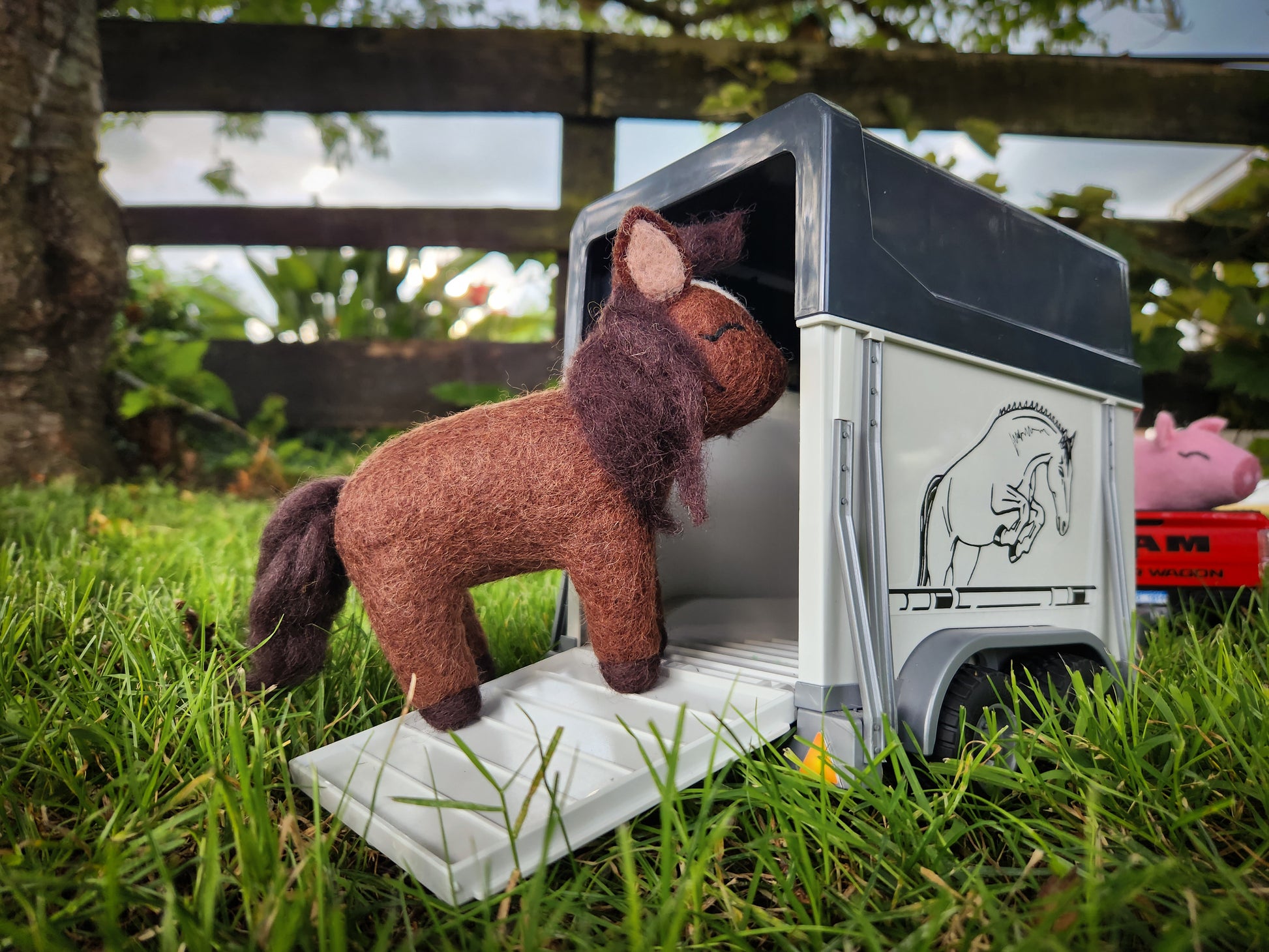 Hamilton the Horse - Felt Toy Horse on back of horse truck toy