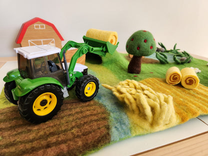 Happy Hooves - Felt Farmyard Play Mat hay field and green toy tractor