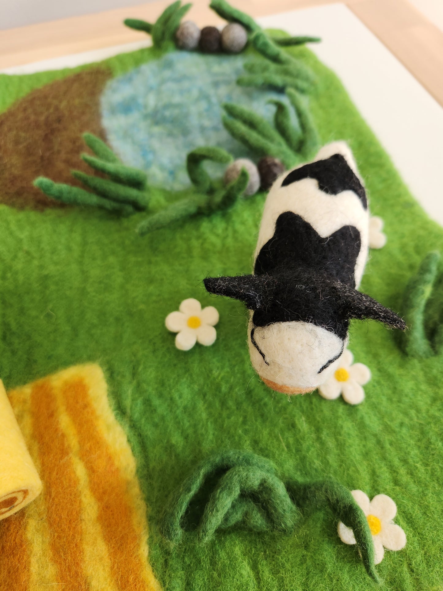 Happy Hooves - Felt Farmyard Play Mat and felt toy cow