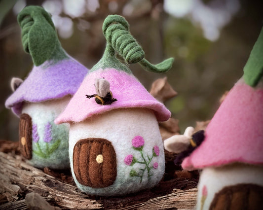 Pink Bellflower Bungalow - Felt Fairy House