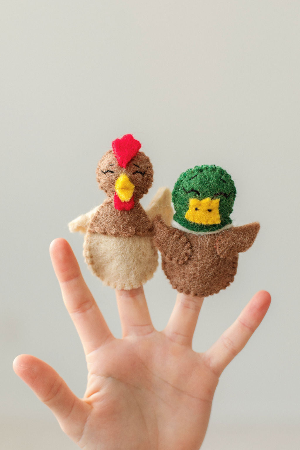 OLD MACDONALDS FARM FELT FINGER PUPPET SET - DUCK AND CHOOK PUPPETS