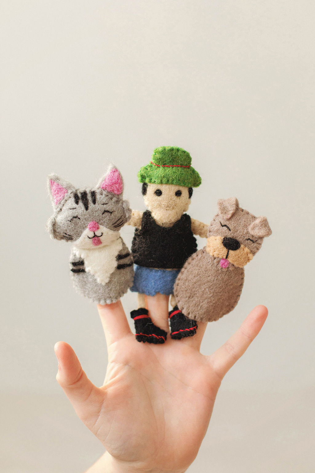 OLD MACDONALDS FARM FELT FINGER PUPPET SET - CAT DOG AND FARMER PUPPETS