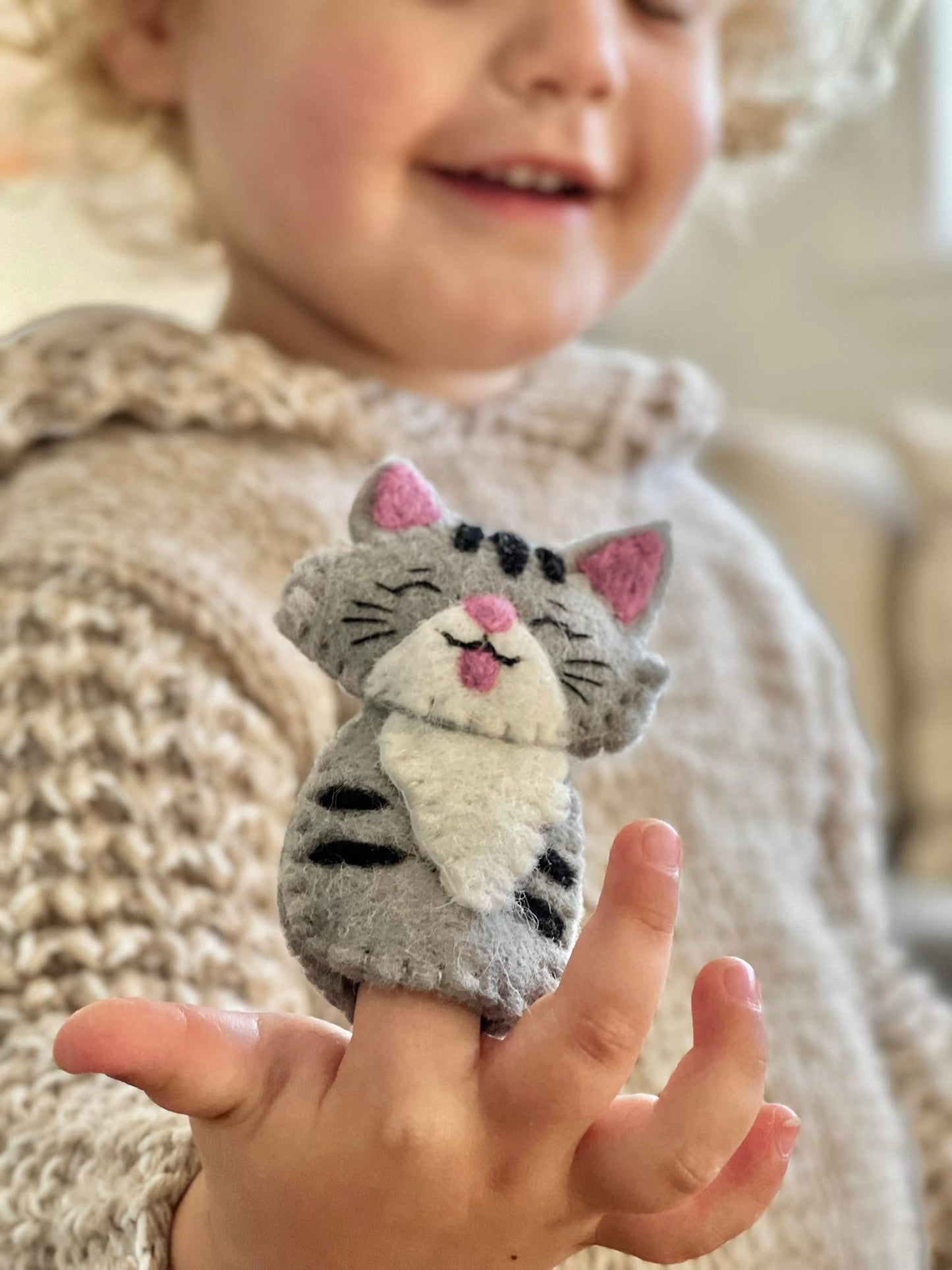 OLD MACDONALDS FARM FELT FINGER PUPPET TRACTOR BAG SET YOUNG BOY AND FELT CAT PUPPET