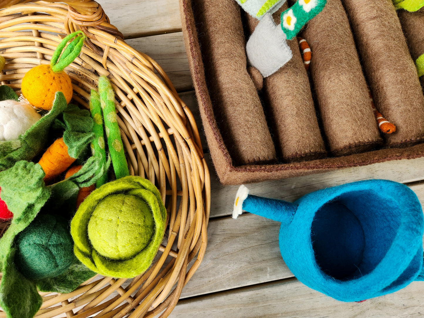 Wholesome Harvest Felted Garden Toy Set - Felt Seedling and Watering Can Set 2