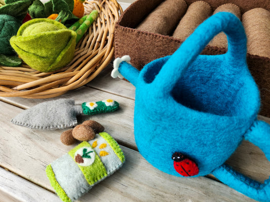 Wholesome Harvest Felted Garden Toy Set - Felt Seedling and Watering Can Set 3