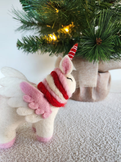 Candy Cane Unicorn - Felted Christmas Decoration