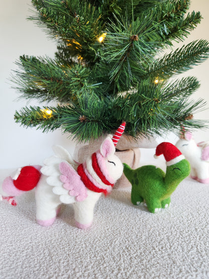 Candy Cane Unicorn - Felted Christmas Decoration