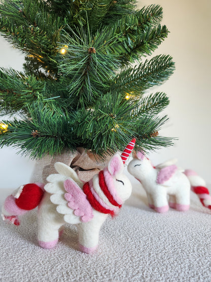 Candy Cane Unicorn - Felted Christmas Decoration