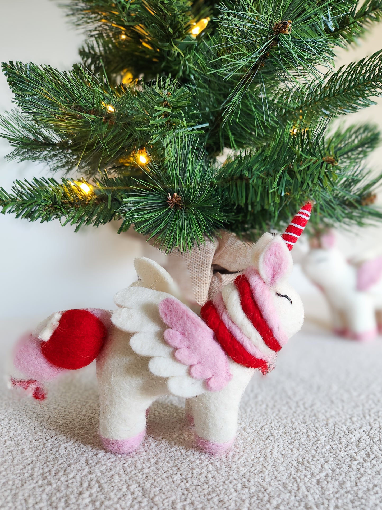 Candy Cane Unicorn - Felted Christmas Decoration