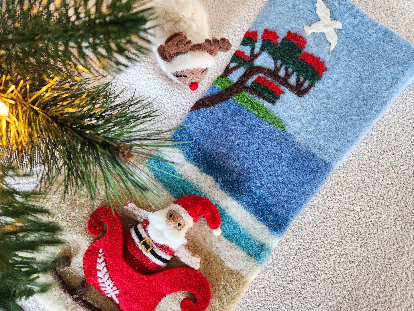 Kiwi Christmas Felted Stocking