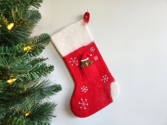 Classic Red Christmas Felted Stocking