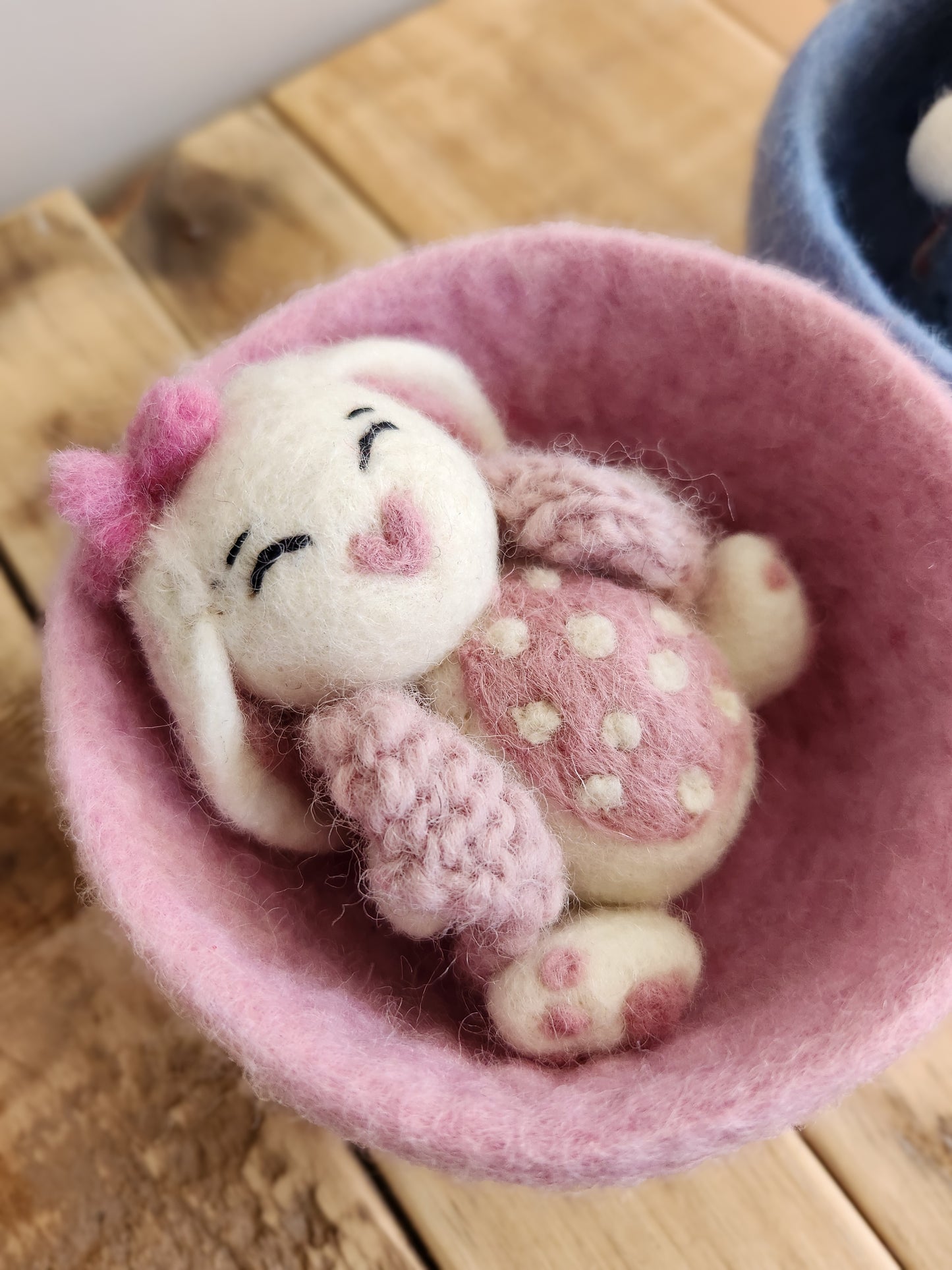 Felted bunny rabbit - White Bunny with Pink nose, tummy and knitted vest