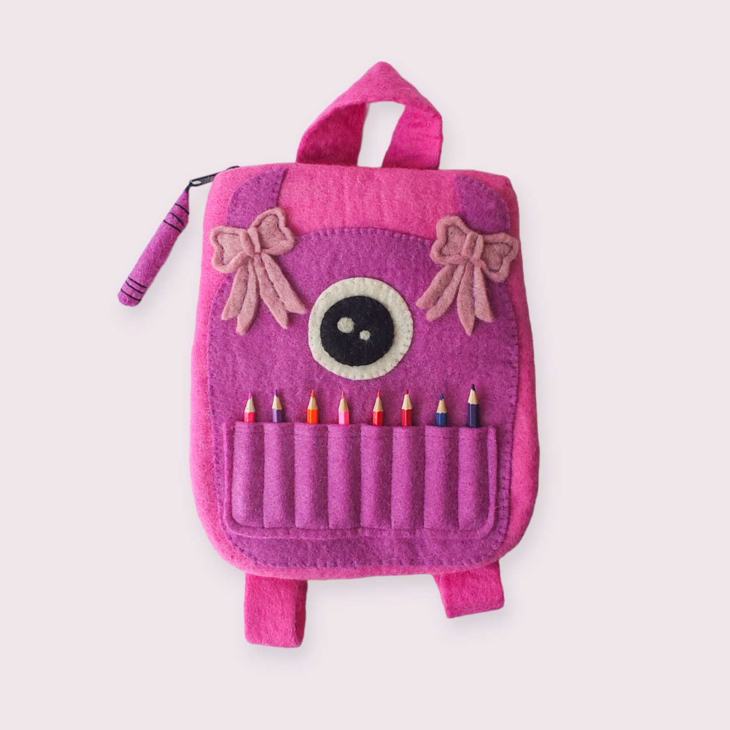 CUTE MONSTER FELTED CRAFT BAG PINK AND PURPLE BACKPACK