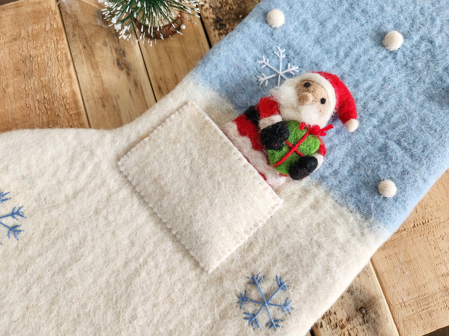 Classic Santa Christmas Finger Puppet in Winter Wonderland Felted Christmas Stocking