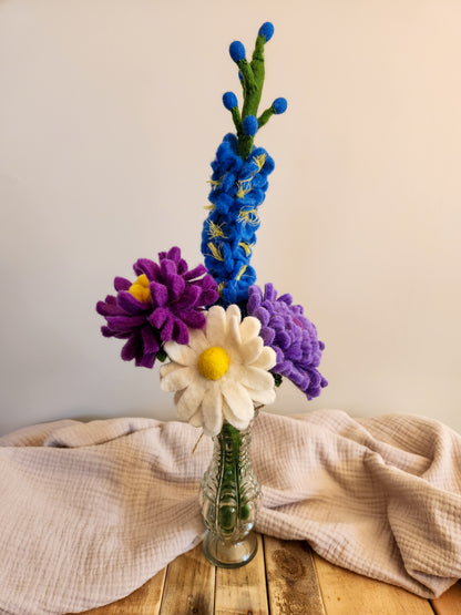 FELT FLOWERS BOUQUET MIX PURPLE BLUE WHITE FELT FLOWERS