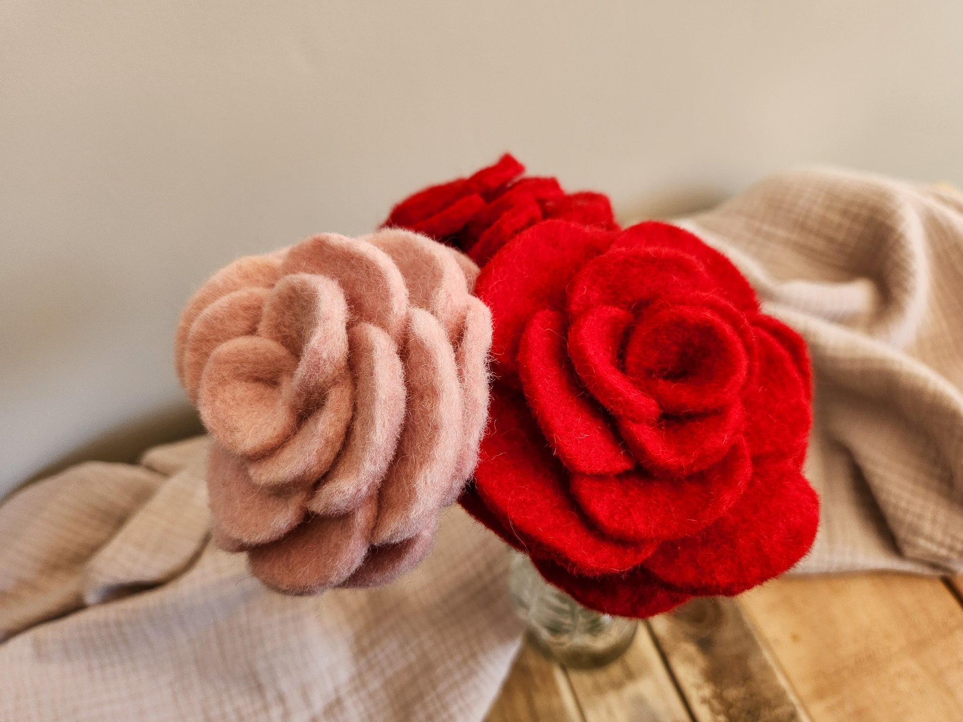 FELT FLOWERS - ROSE PINK AND RED