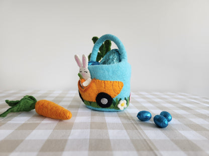 Felt Bunny Carrot Car Mini Easter Basket Side View 3