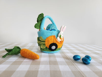Felt Bunny Carrot Car Mini Easter Basket side view