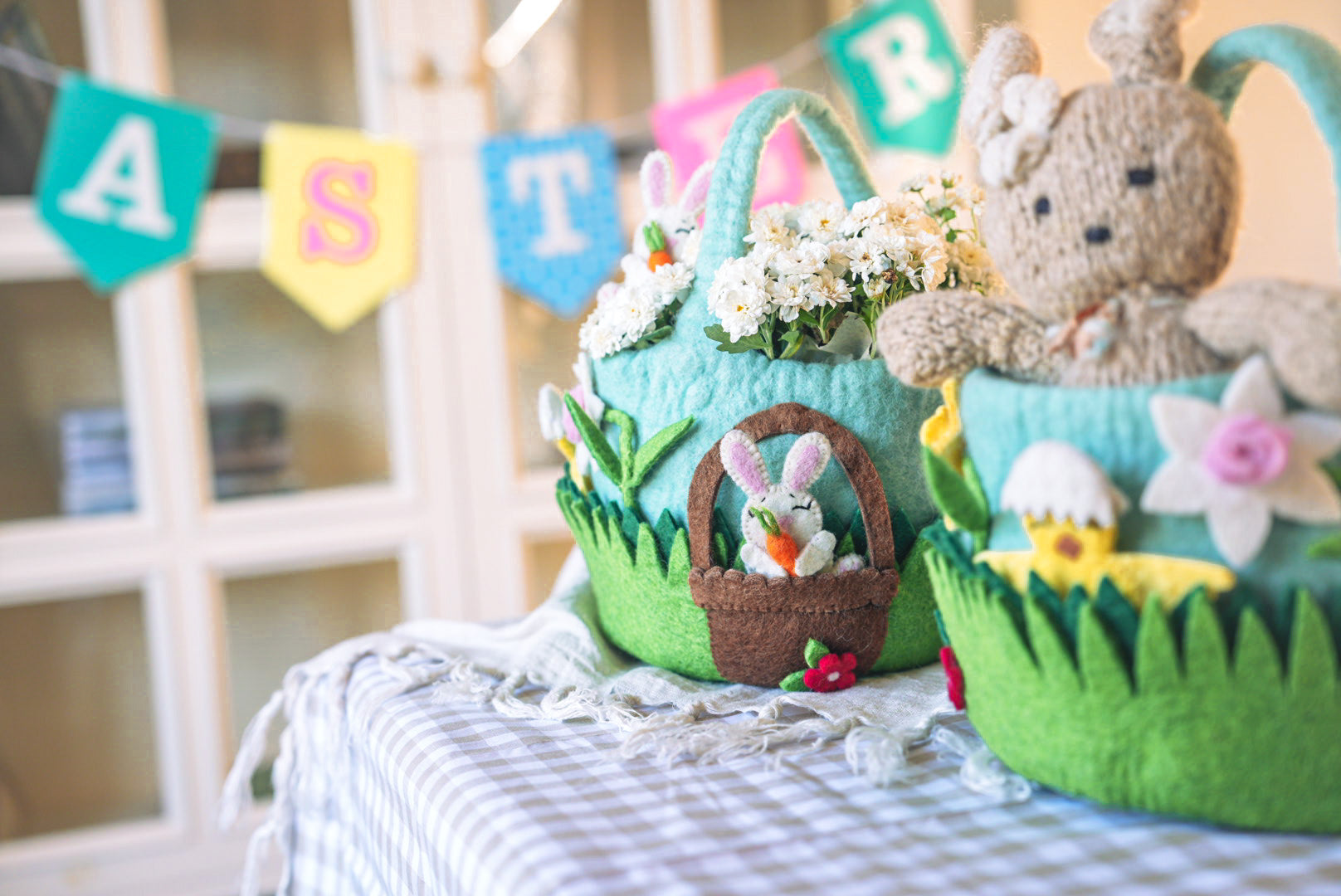 Felt Easter Basket with Flowers and Teddy