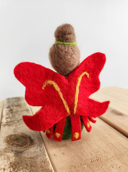 Felt Pohutukawa Fairy - Red and green Christmas Fairy toy