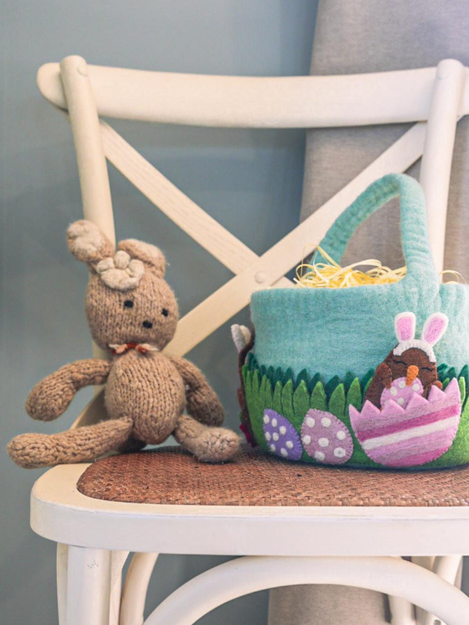 Felted Easter Basket with Easter Kiwi finger puppet and soft toy bunny