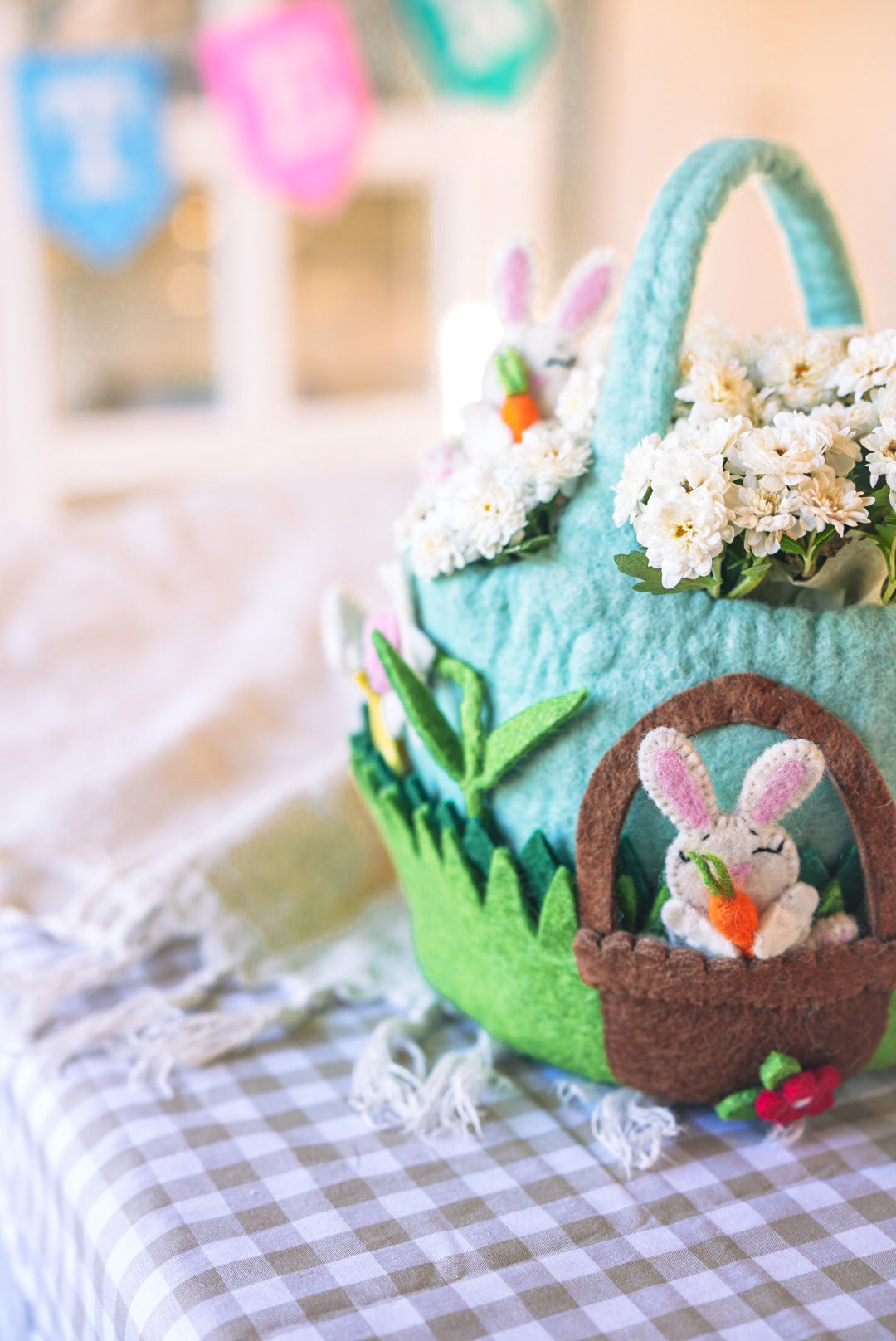 Felted Easter Basket with Bunny Easter Finger Puppets