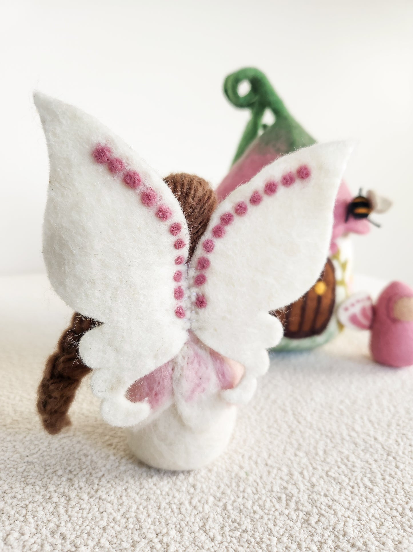 GUARDIAN ANGEL FAIRY FELTED FAIRY DOLL TOY BACK VIEW PINK AND WHITE