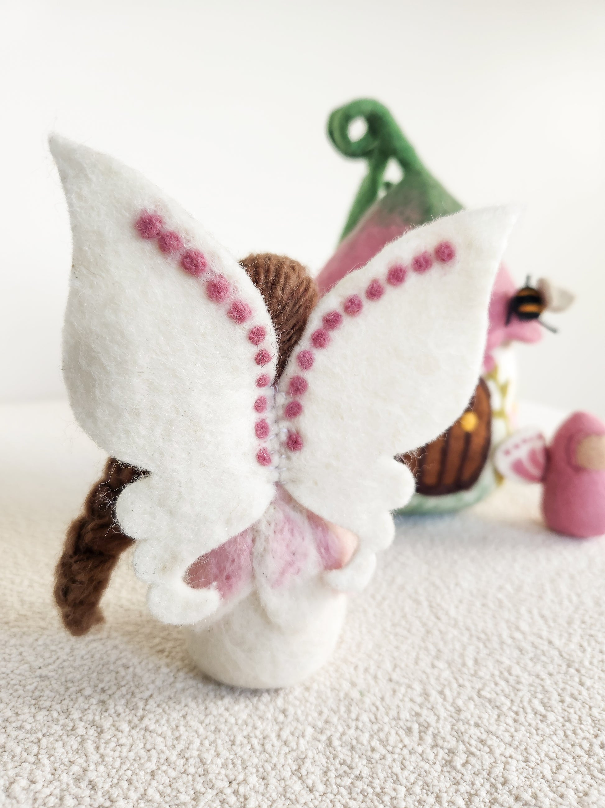 GUARDIAN ANGEL FAIRY FELTED FAIRY DOLL TOY BACK VIEW PINK AND WHITE