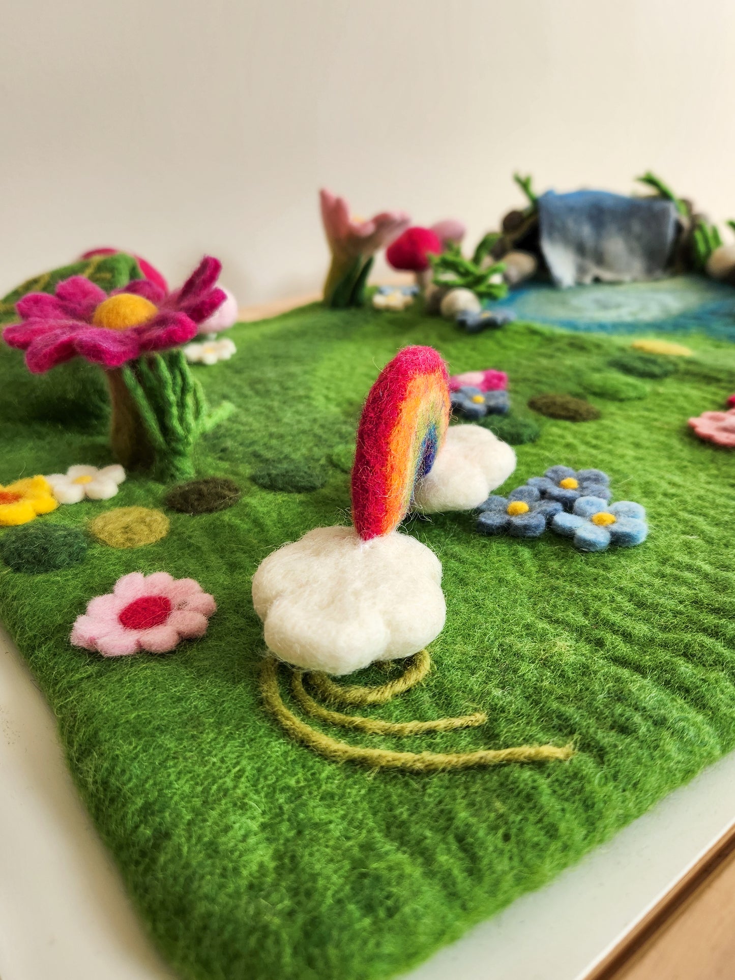 Fairy Garden and Waterfall Small World Play Mat - cloud rainbow