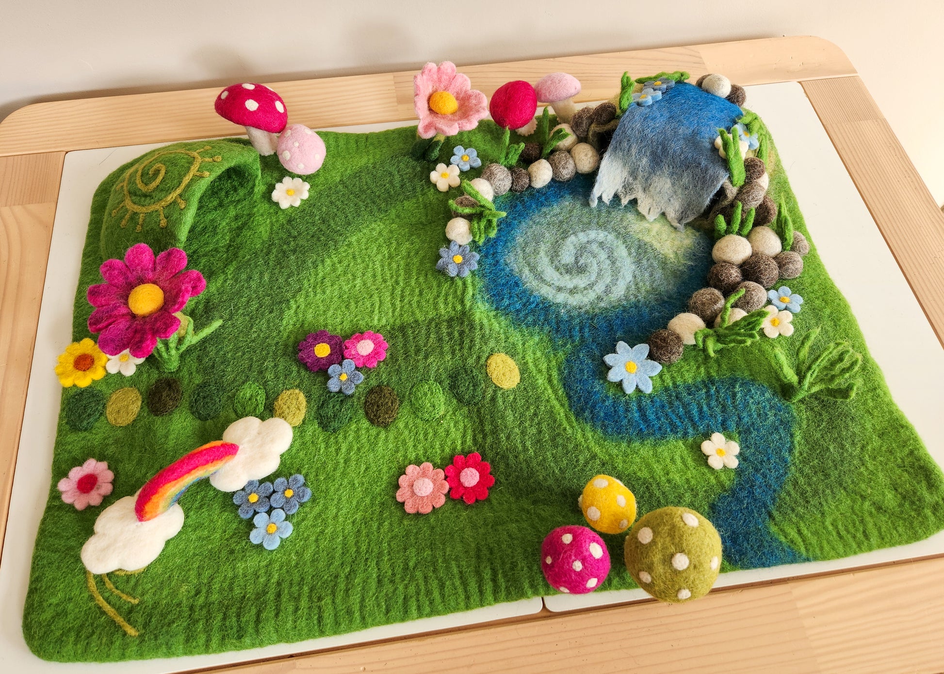 Fairy Garden and Waterfall Small World Play Mat - top view