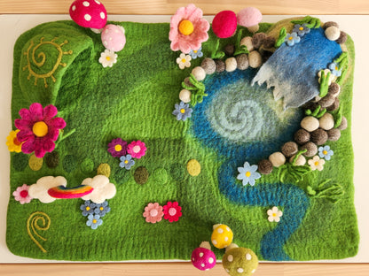 Fairy Garden and Waterfall Small World Play Mat top view