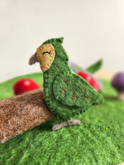 NATIVE NZ BIRDS FELT FINGER PUPPETS - KAKAPO 