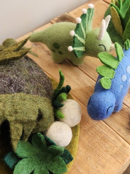 FELTED DINOSAUR CAVE AND FELT TRICERTOPS AND STEGOSAURUS