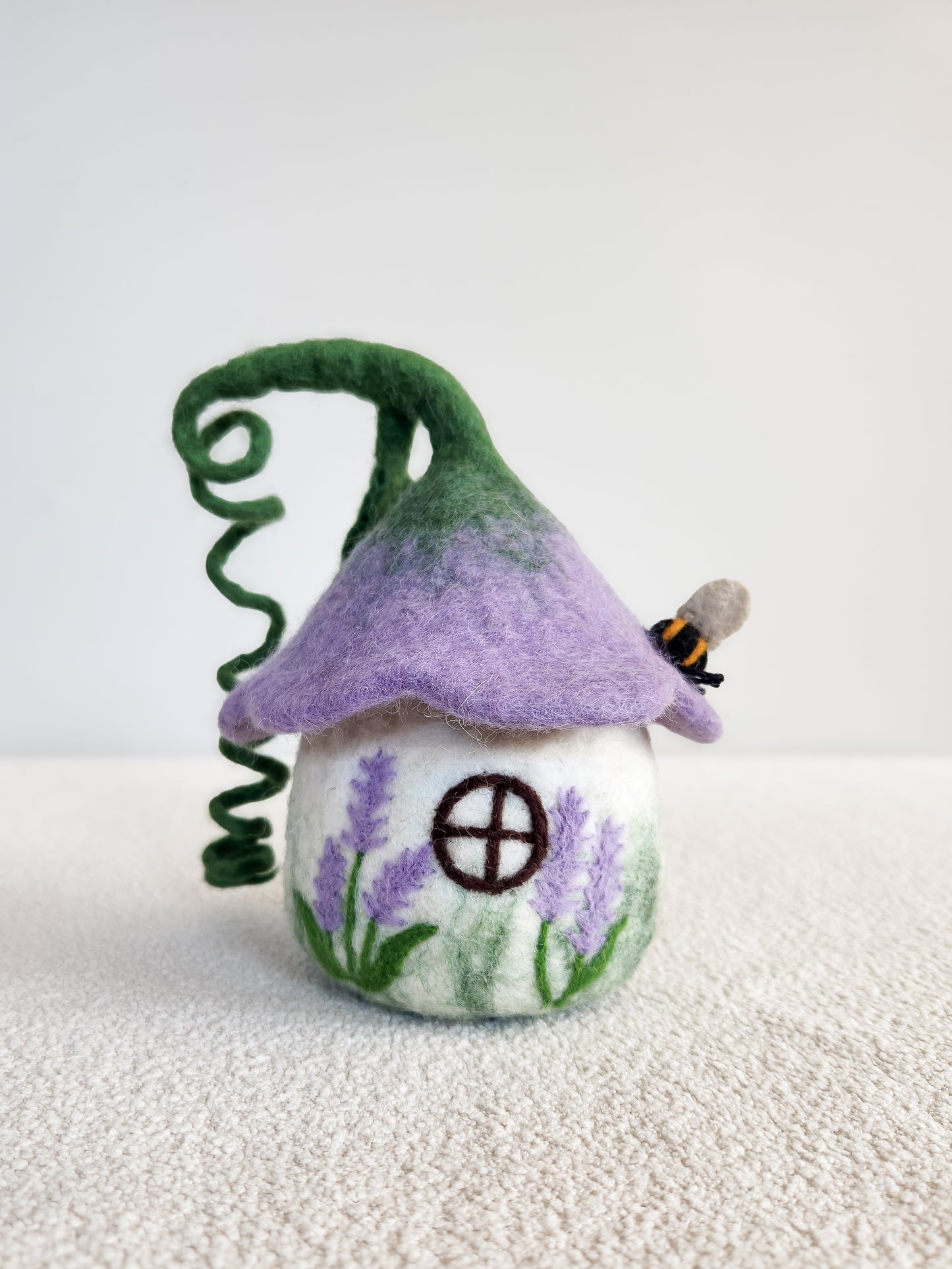 BACK VIEW OF PURPLE BELLFLOWER BUNGALOW FELT FAIRY HOUSE